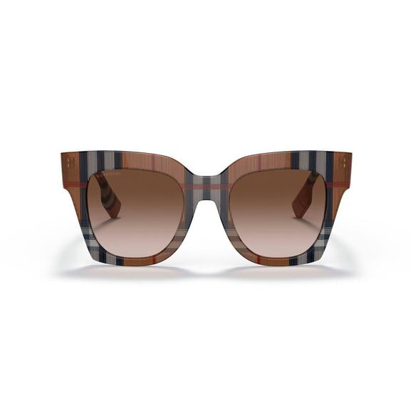 NWT Burberry 0BE4364-396713 Check Brown Rectangle 49mm Sunglasses